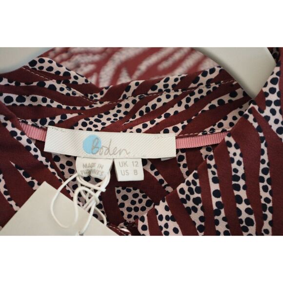Boden W0323 DPK Women's Sz 8 Burgundy Zebra Strip Button-Up L/S Silk Blouse - Picture 4 of 6